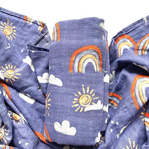 Karitree Boho Muslin Swaddle Blankets, Baby Blanket Neutral Receiving Blanket for Boys & Girls, 70% Bamboo & 30% Cotton, Large 47 x 47 inches   Rainbow Print