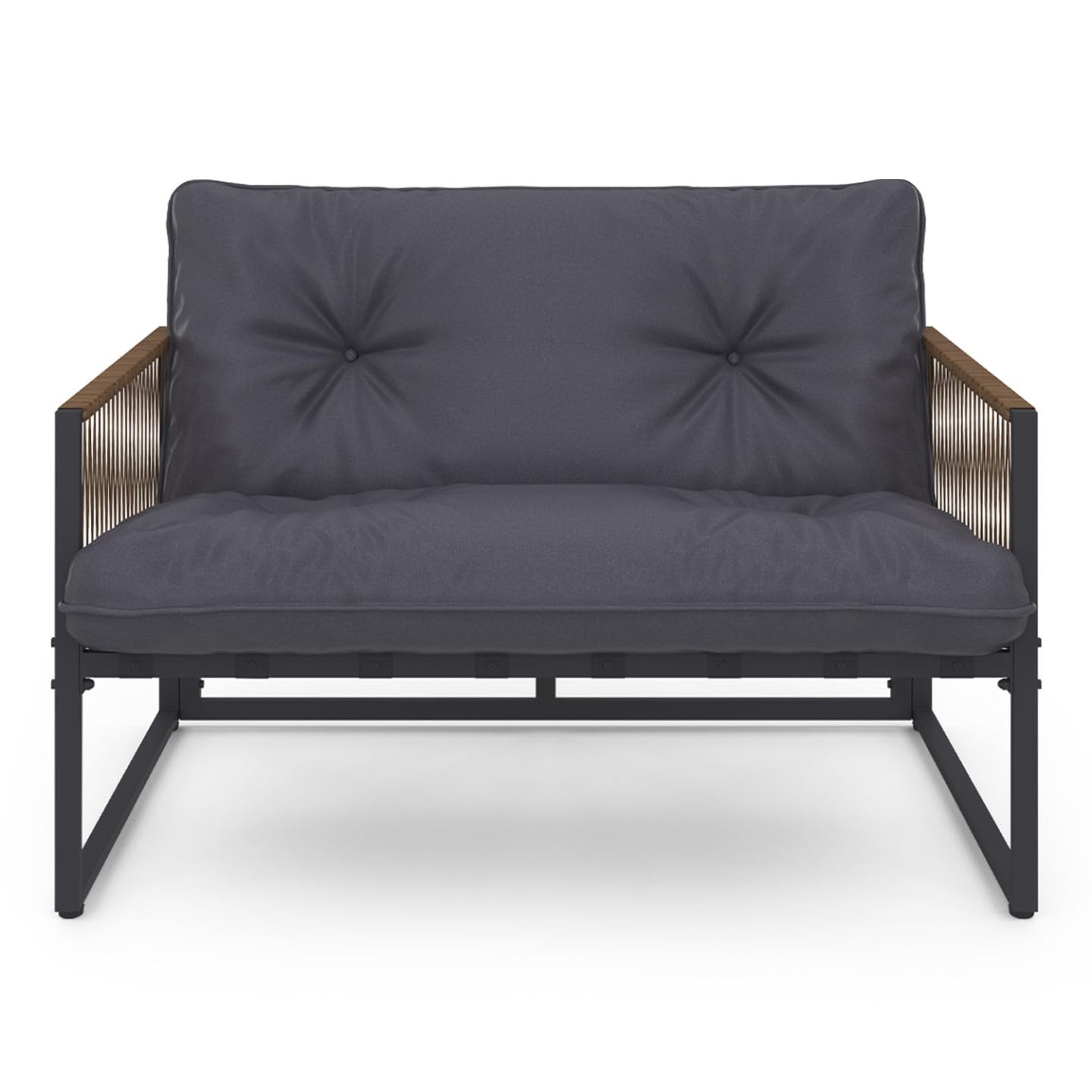 IDMarket - Salon de Jardin Bas Rio 6 Places Structure métal Gris Anthracite, Cordage Effet rotin avec Coussins Gris