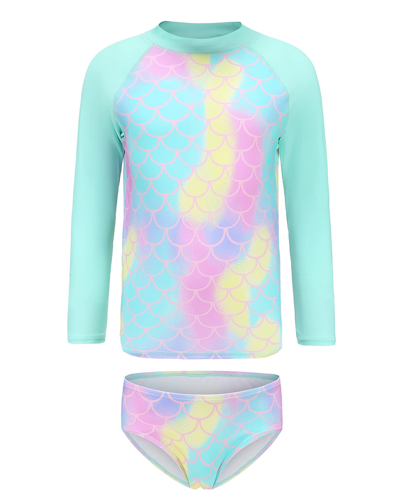 HowJoJo Girls Two Piece Swimsuits Long Sleeve Rash Guard Set Kids Bathing Suits UPF 50+