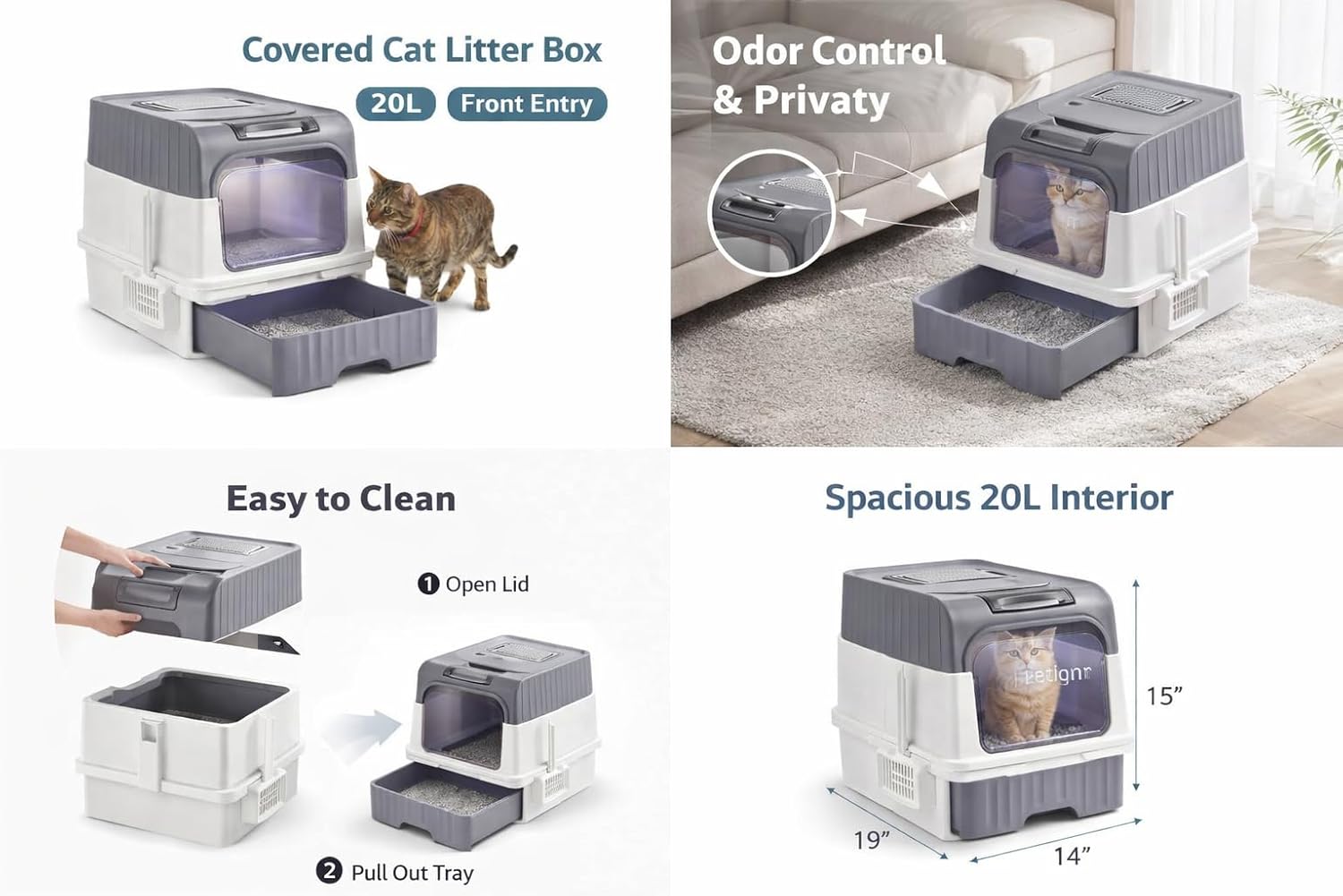 Pet Litter Box for Cat Fully Enclosed XLarge Capacity Toilet