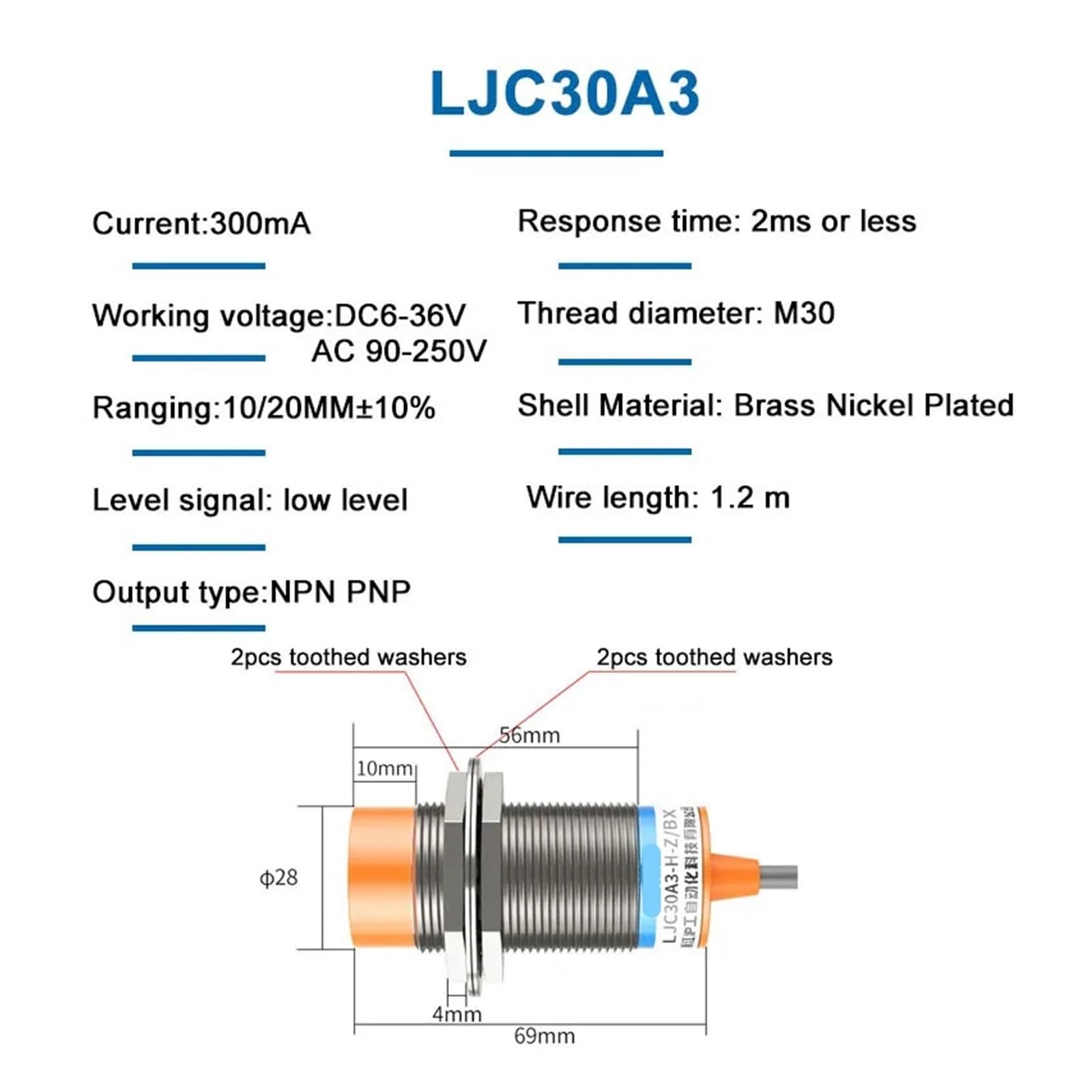 1 x trójprzewodowy pojemnościowy czujnik zbliżeniowy M12, 30 A, 6-36 V DC, wykrywanie odległości 10/20 mm, A, A, A, A, 36 A (DC Pnp No,20MM Odległość)