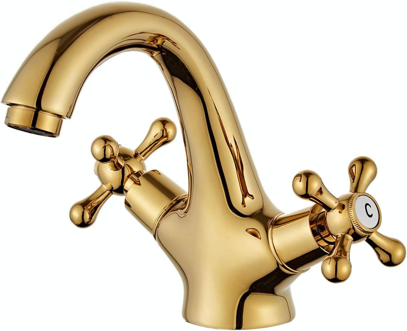 Grifo de baño con grifo de baño de oro para grifo vintage con doble asa, con agua caliente y fría ajustable de latón H59, acabado dorado, para baño