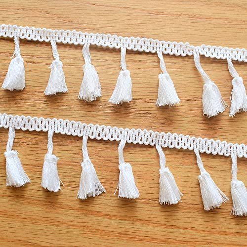 Chris.W 10 Yard White Cotton Tassel Fringe Trim, 4.5cm Wide Lace Trim Ribbon Trimming for Sewing Crafts, Clothing, Bedding, Curtains and More - Thumbnail 2