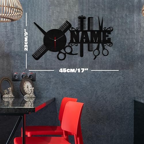 Miniatura 3 de WERWAES Reloj de pared para peluquero personalizado con nombre de 20 pulgadas, peine grande, decoración de peluquería, peine artístico, reloj de