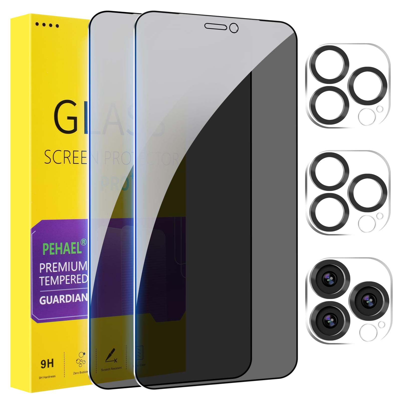 PEHAEL 2+2Pack for iPhone 12 Pro Max Privacy Screen Protector with Camera Lens Protector Full Coverage Anti-Spy Tempered Glass Film 9H Hardness Bubble Free [6.7 inch]