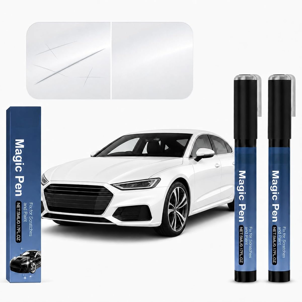 2026 Magic Car Scratch Remover Pen, Car Scratch Remover Pen, Clear Coat Touch Up Applicator for Light Surface Scratches, Small Paint Chips and Scuffs for Cars, Trucks, SUVs and Motorcycles (2Pcs)