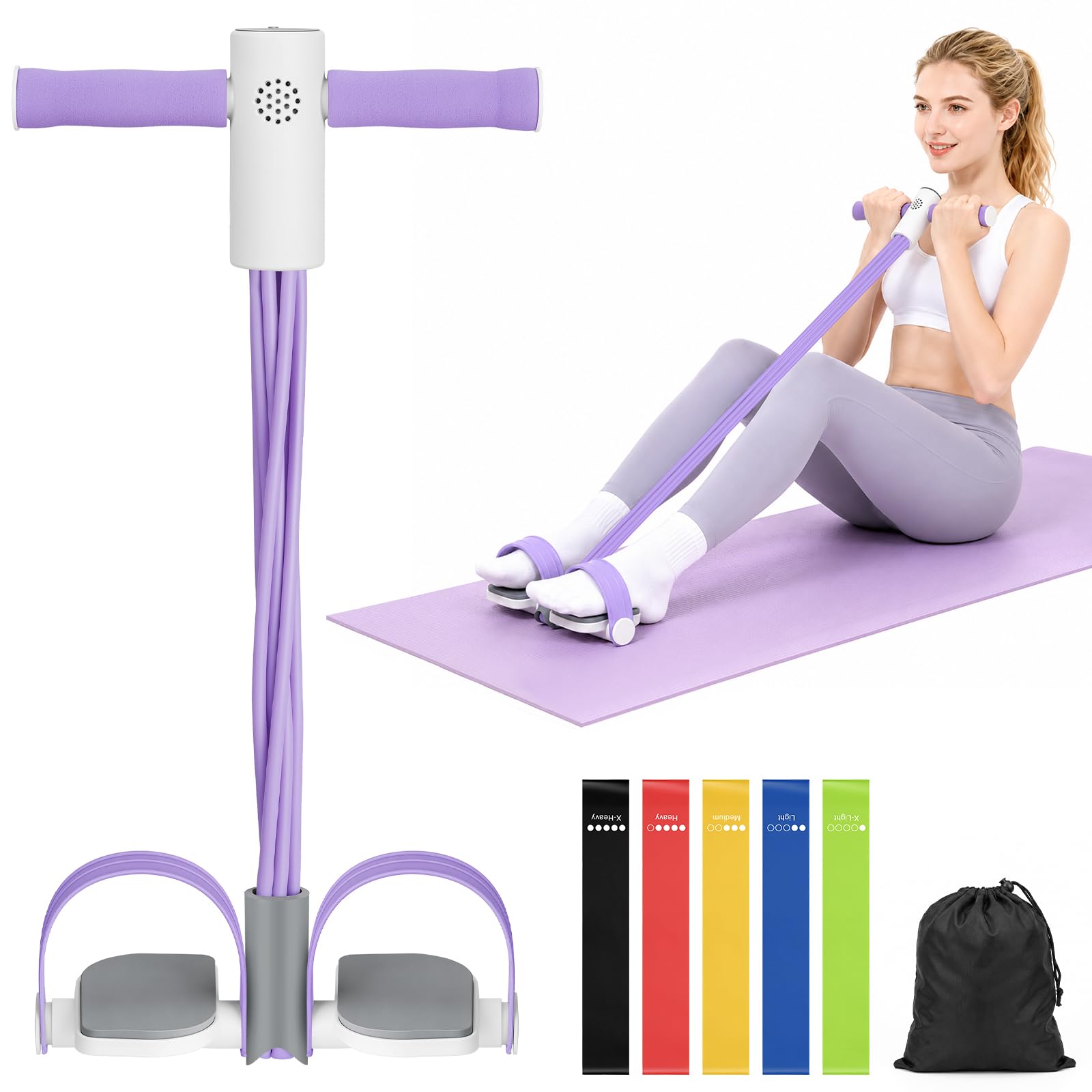 Dreamtop Foot Pedal Resistance Band with Handle, 6-Tube Elastic Resistance Band with Pedal Puller, Resistance Bands Set of 5, Home Gym Workout, Yoga, Pilates, Physical Therapy