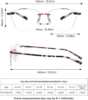 TERAISE Rimless reading glasses for women Comfortable Lightweight Frameless Reader Blue Light Blocking Computer Eyeglasses