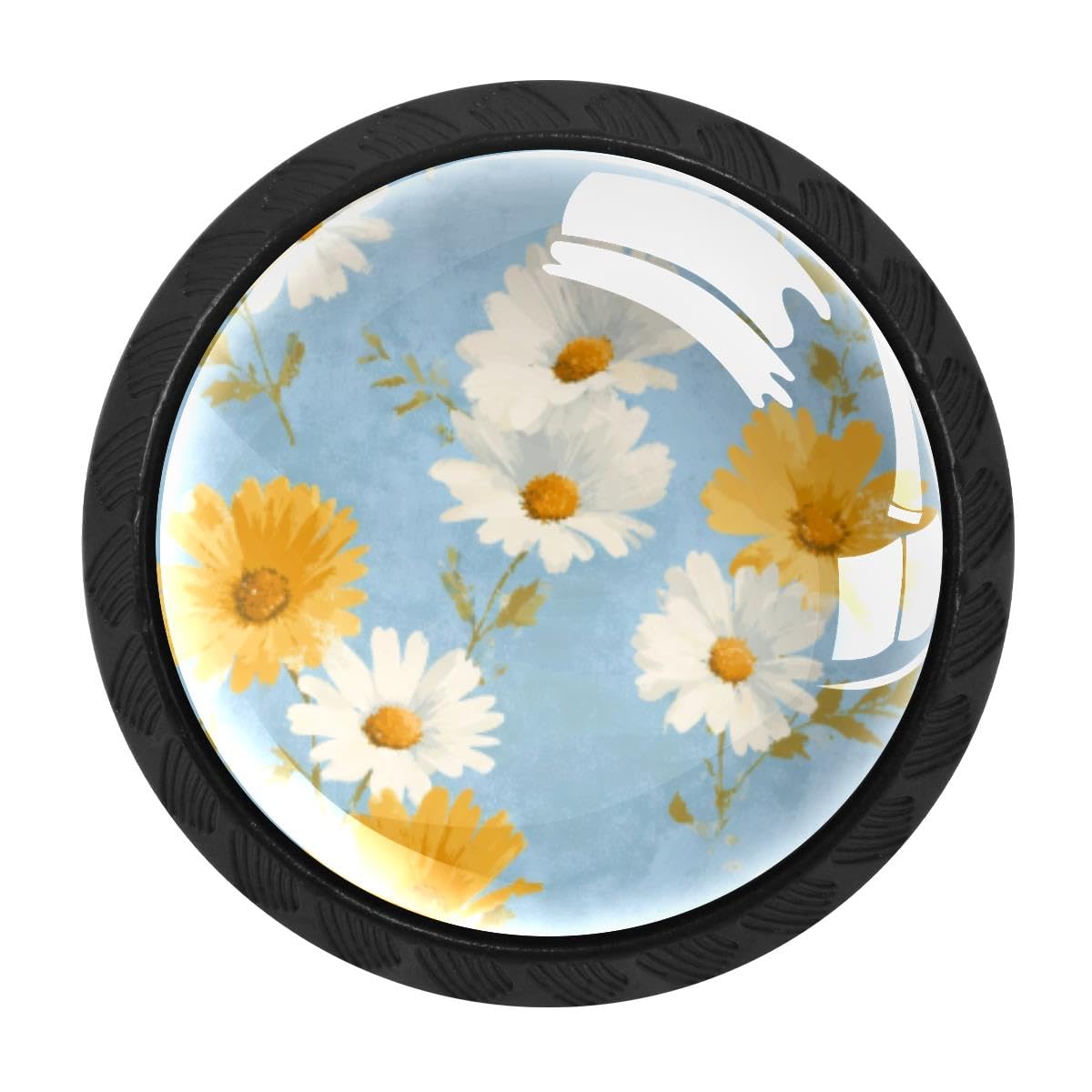 HEOEH 4 PCS Kitchen Cabinet Knobs, Daisies Drawer Knobs Dresser Handles