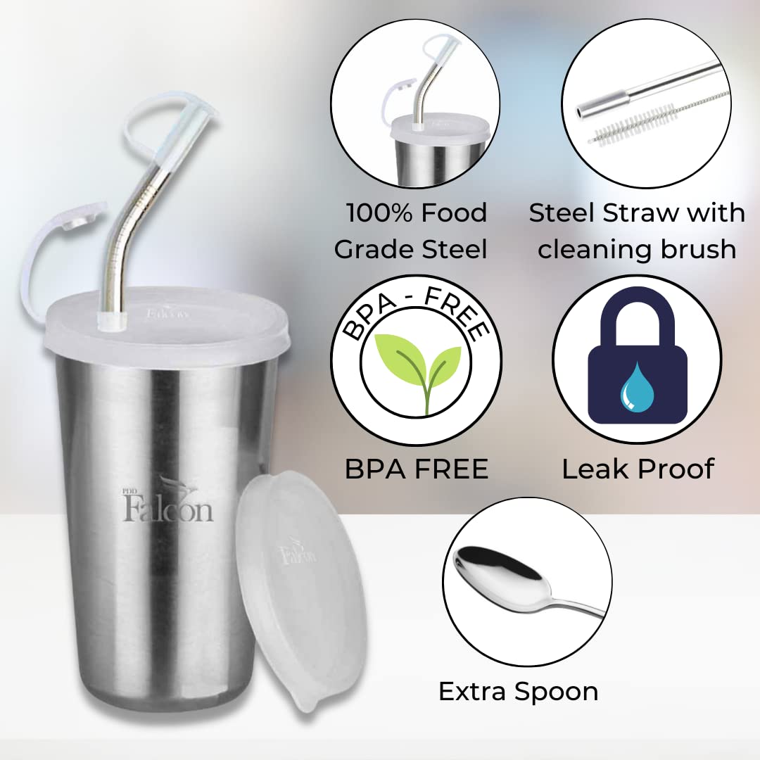 PDDFALCON Stainless steel Glass/Tumbler Multi Color (Plain_ACC) With 100% Leak Proof With BIS Certified, Jindal Seal & Made In India, 450ml 2