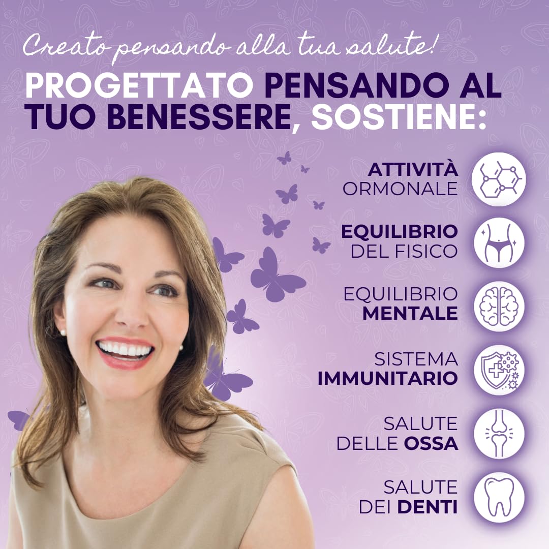 Agnocasto Integratore Menopausa con Trifoglio Rosso Garcinia Cambogia Kudzu Cimicifuga per Controllo Vampate di Calore Peso e Umore con 3 Vitamine 100% Naturale Made in Italy 120 CPS