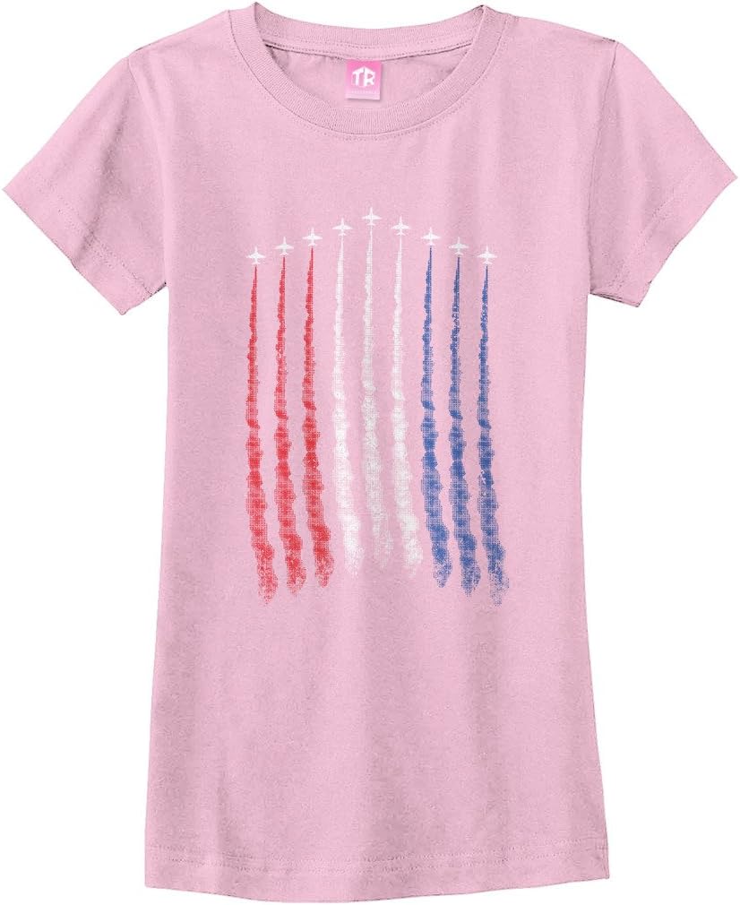Threadrock Big Girls' Red White Blue Air Force Flyover Fitted T-Shirt