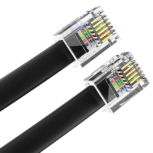 AmzDeals 2-pack 2 voet zwarte RJ12 6P6C mannelijke naar mannelijke omgekeerde bedrade kabel, Pro Grade Voice Phone Line Cord - Made in USA