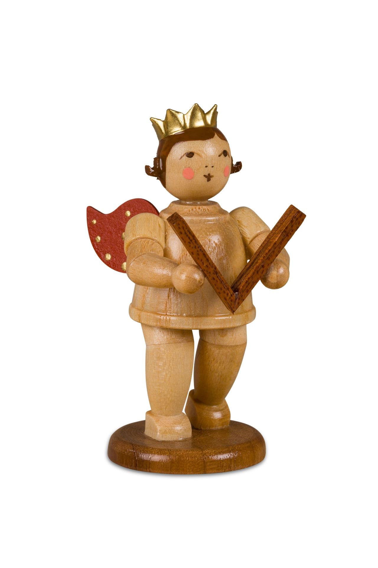 Figurine en bois naturel forme ange avec couronne décoration maison sainte