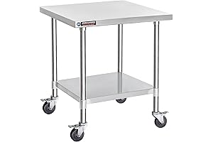 DuraSteel | Heavy-Duty 3-Tier Stainless Steel Prep Table on Wheels - NSF...
