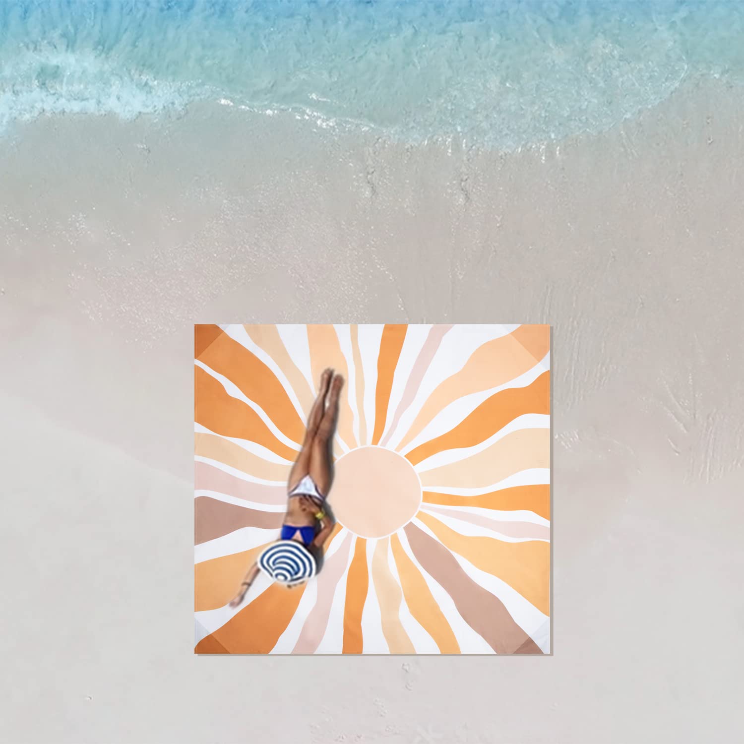 Stranddecke Sandfrei Wasserdicht, 200 x 220cm Extra Große Picknickdecke für 1-4 Personen, Leicht und Tragbar Strandmatte, Outdoor Decke mit 4 Heringen für Strand, Wandern, Reisen, Camping- Bohemian
