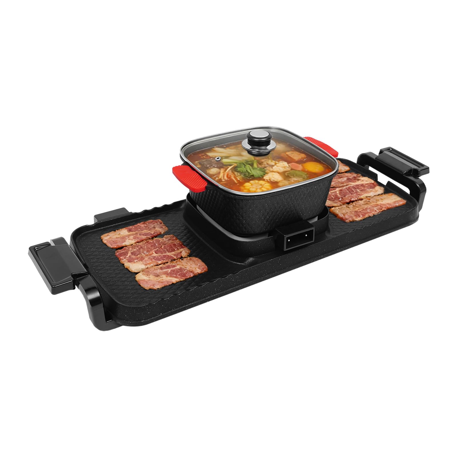 Electric Hot Pot und grill Eléctrico Hotpot - Olla eléctrica 2 en 1, con tapa transparente para interior, coreana, barbacoa, tailandés, fondue, Raclette para 6 personas, 5 velocidades de