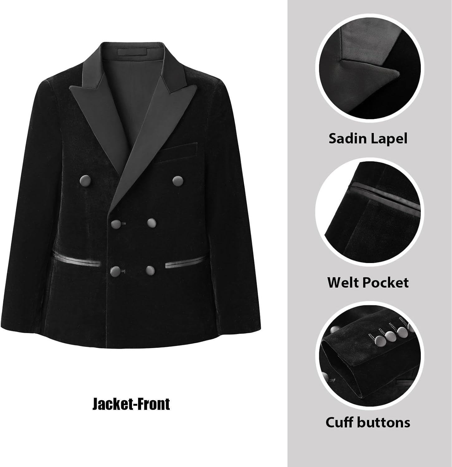 Rogers & Morris Boys Velvet Tuxedo Double Breasted Suit Formal Outfits Slim Fit Kids 3 Piece Suit Set Peak Lapel - Image 2