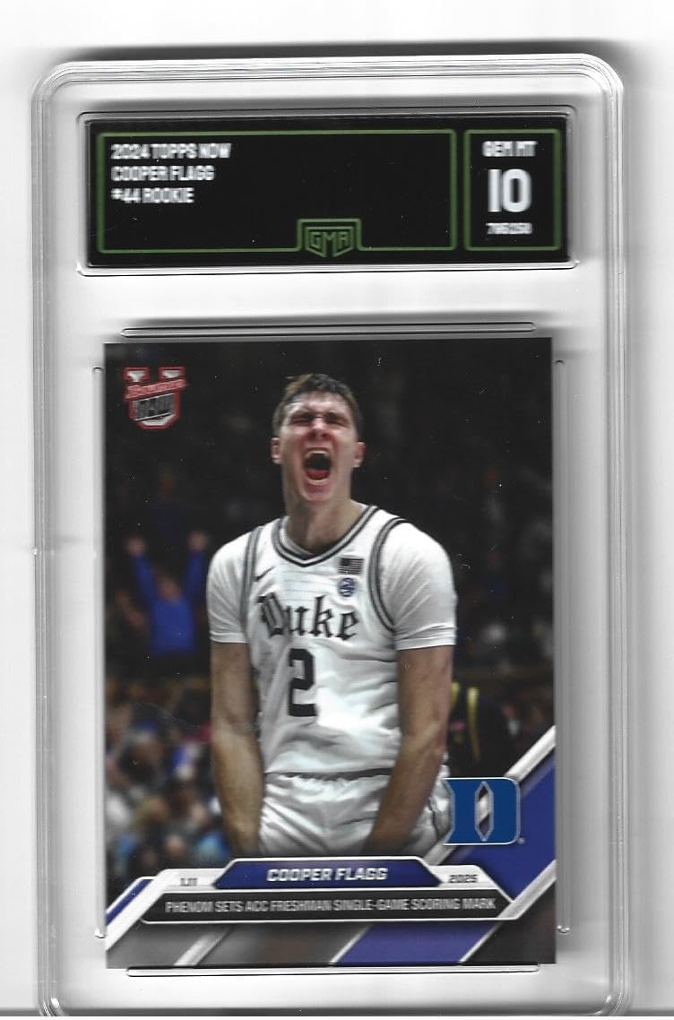 Graded Gem Mint !0 Cooper Flagg 2024 Basketball Trading Rookie Card Bowman U #44 Duke Phenom Sets ACC Freshman Single Game Scoring Mark