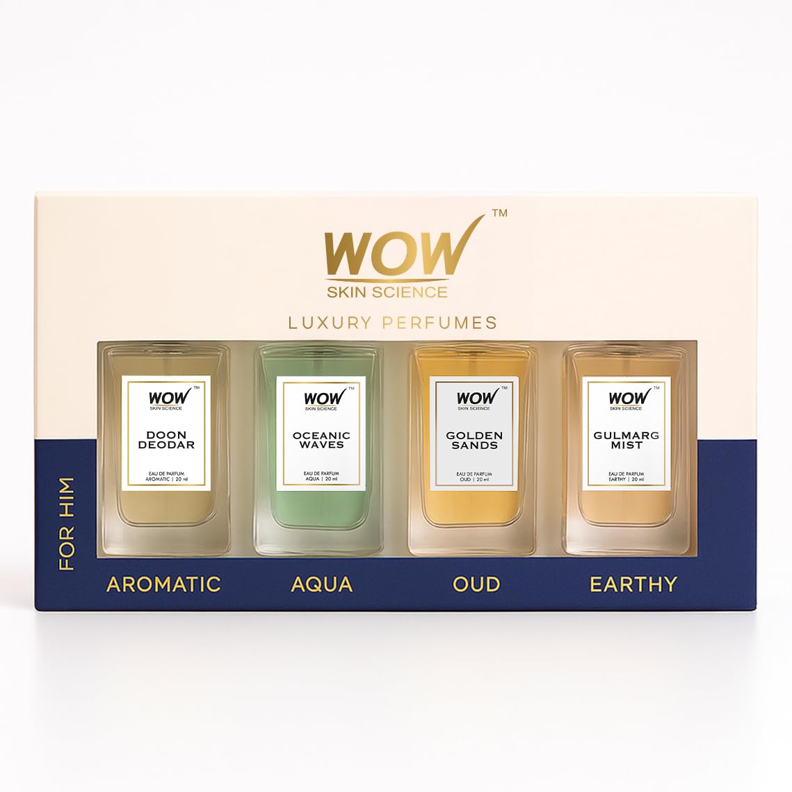 WOW Skin Science Luxury Perfumes for Men | Pack of 4 | Aromatic, Aqua, Oud & Earthy Fragrances | Long-Lasting & Travel-Friendly | Luxury Perfume Gift Set for Men | 80 ml
