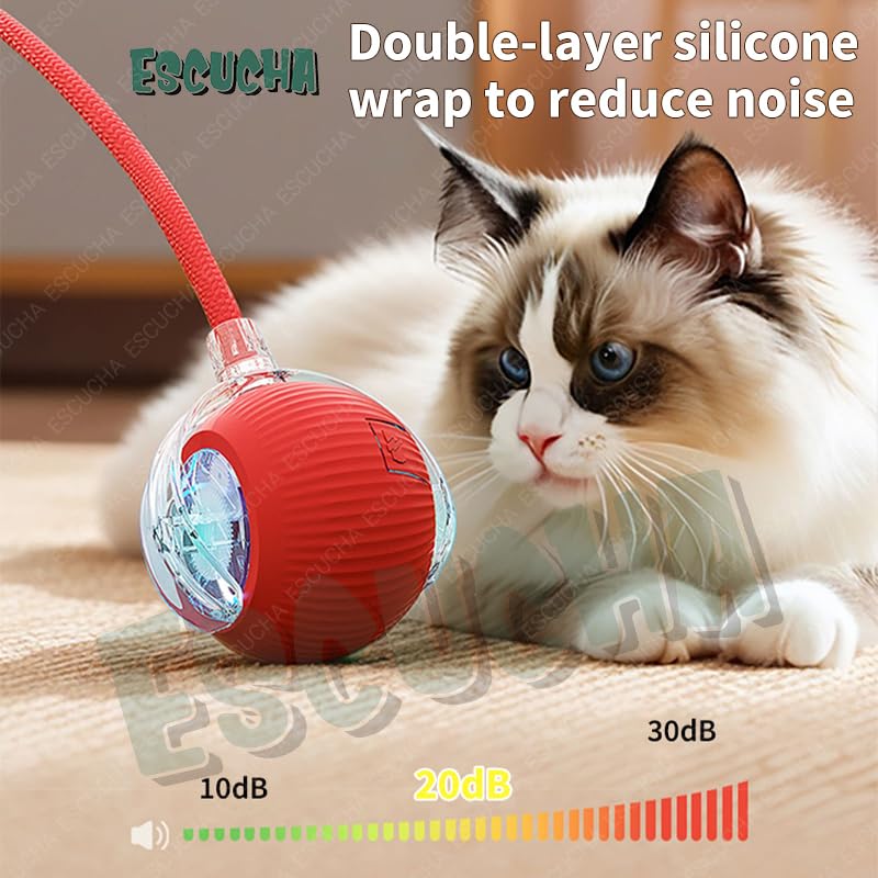 Image of ESCUCHA Interactive Cat Ball Toy with Rope Tail, Smart Rolling Ball for Indoor Cats and Dogs (Multicolor)