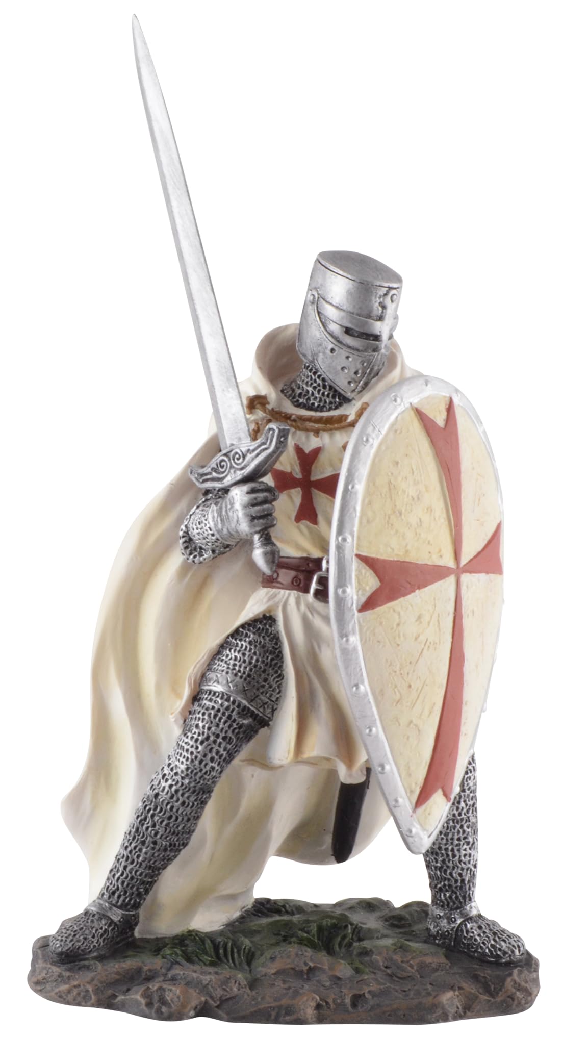 Veronese 708-78372 Chevalier templier avec bouclier et épée Blanc/rouge en pierre artificielle peinte à la main