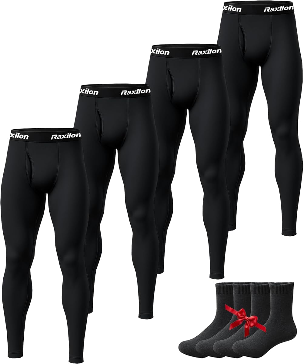 Mens Thermal Underwear Pants Long Johns Fleece Lined Warm Base Legging Layer Bottoms Cold Weather Clothing Gear