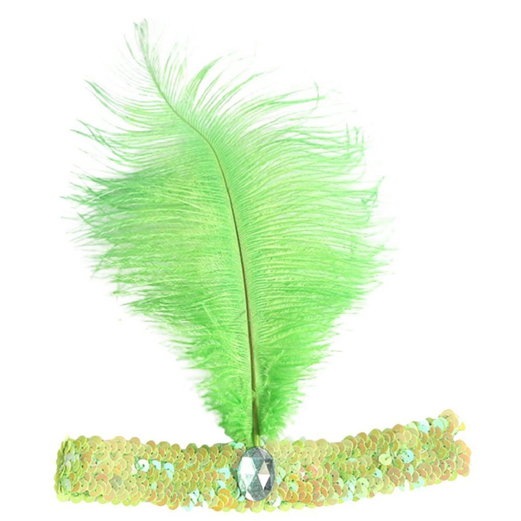 Suberde Womens Flapper Feather Headband 1920s Headpiece Headwrap Headdress Costume Hair Band Green