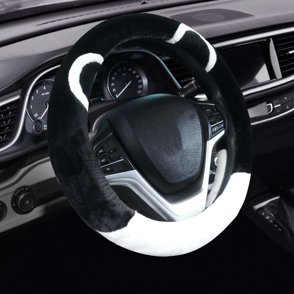 Valleycomfy Fluffy Steering Wheel Cover for Women Soft Fuzzy Steering Wheel Cover Winter Warm Car Wheel Cover Universal Fit 15 Inch Black
