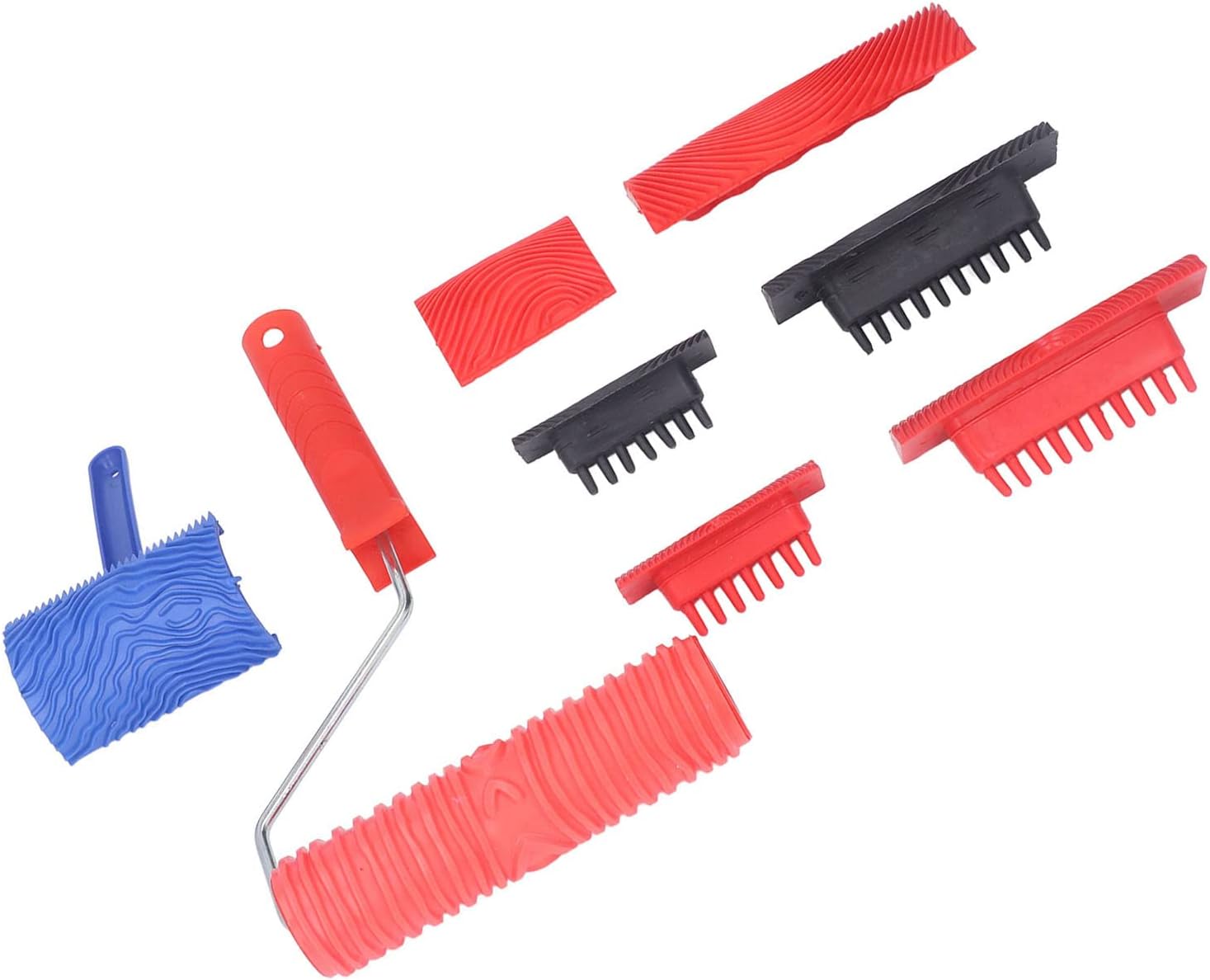 Wood Graining Roller with Handle Rubber Wood Pattern Texture Painting Tool DIY Art Paint Set for Walls Floors Furniture ABS Rubber Material 10 Piece Set