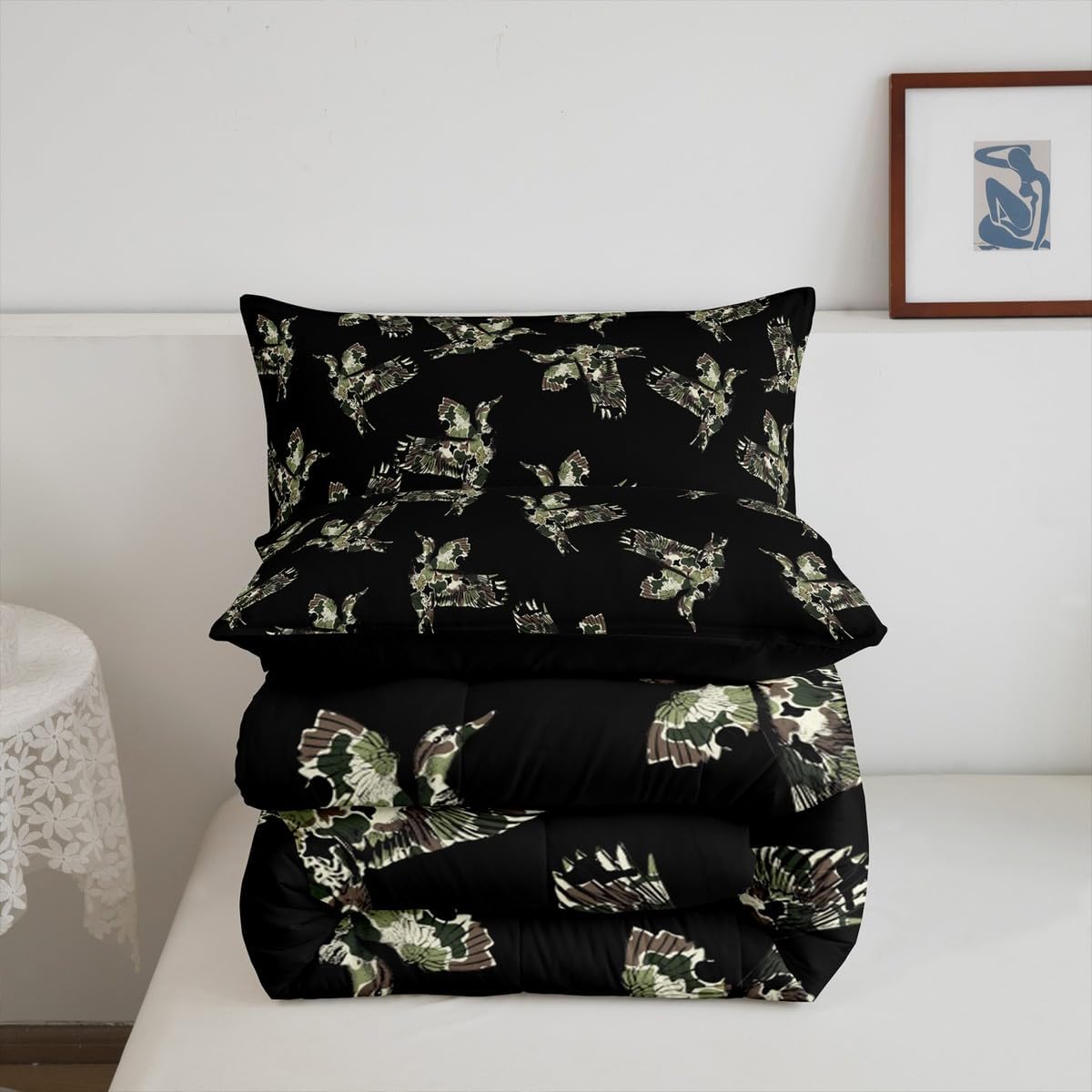 Feelyou Camouflage Duck Comforter Set Green Camo Mallard Duck Toddler Size Bedding Set for Kids Boys Girls Rustic Wild Animal Duvet Quilt Breathable Soft Microfiber