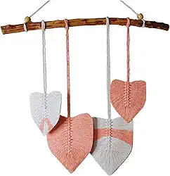 Painel de Macramê Folhas/Penas Decoração para Casa (Cru/Salmão)