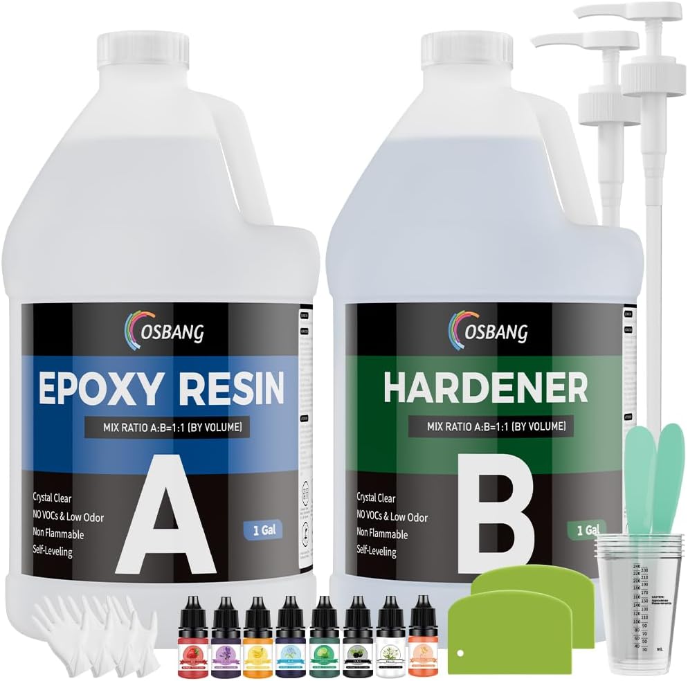 Epoxy Resin 2 Gal, Clear Casting Kit for DIY Craft & Beginners, Crystal Clear Epoxy Resin for Casting, Coating, Jewelry Making & DIY, Hard Type No Bubble Non-Yellowing Deep Pour Resin(1 Gal×2)