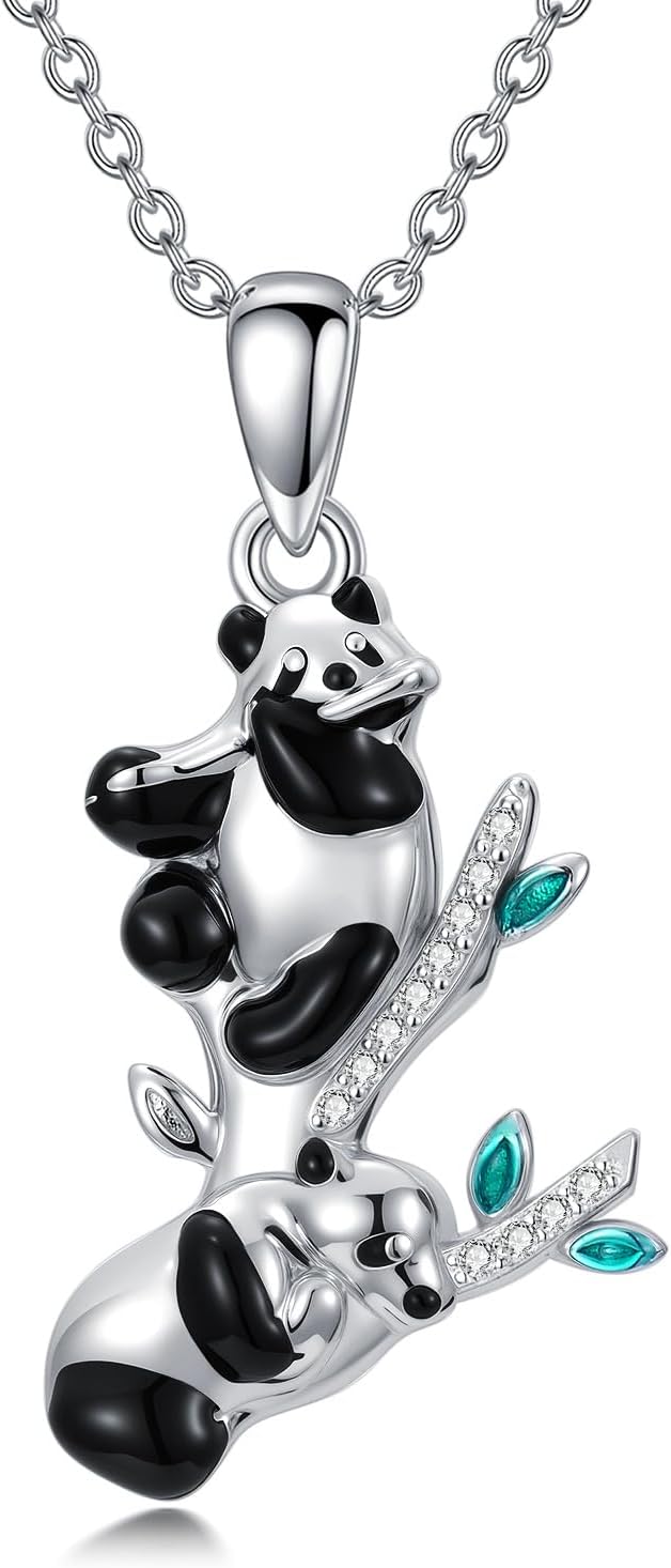 Diamond Panda Necklace for Women 925 Sterling Silver Cute Animal Pendant with Lab Grown Diamonds Meaningful Jewelry Gifts for Birthday