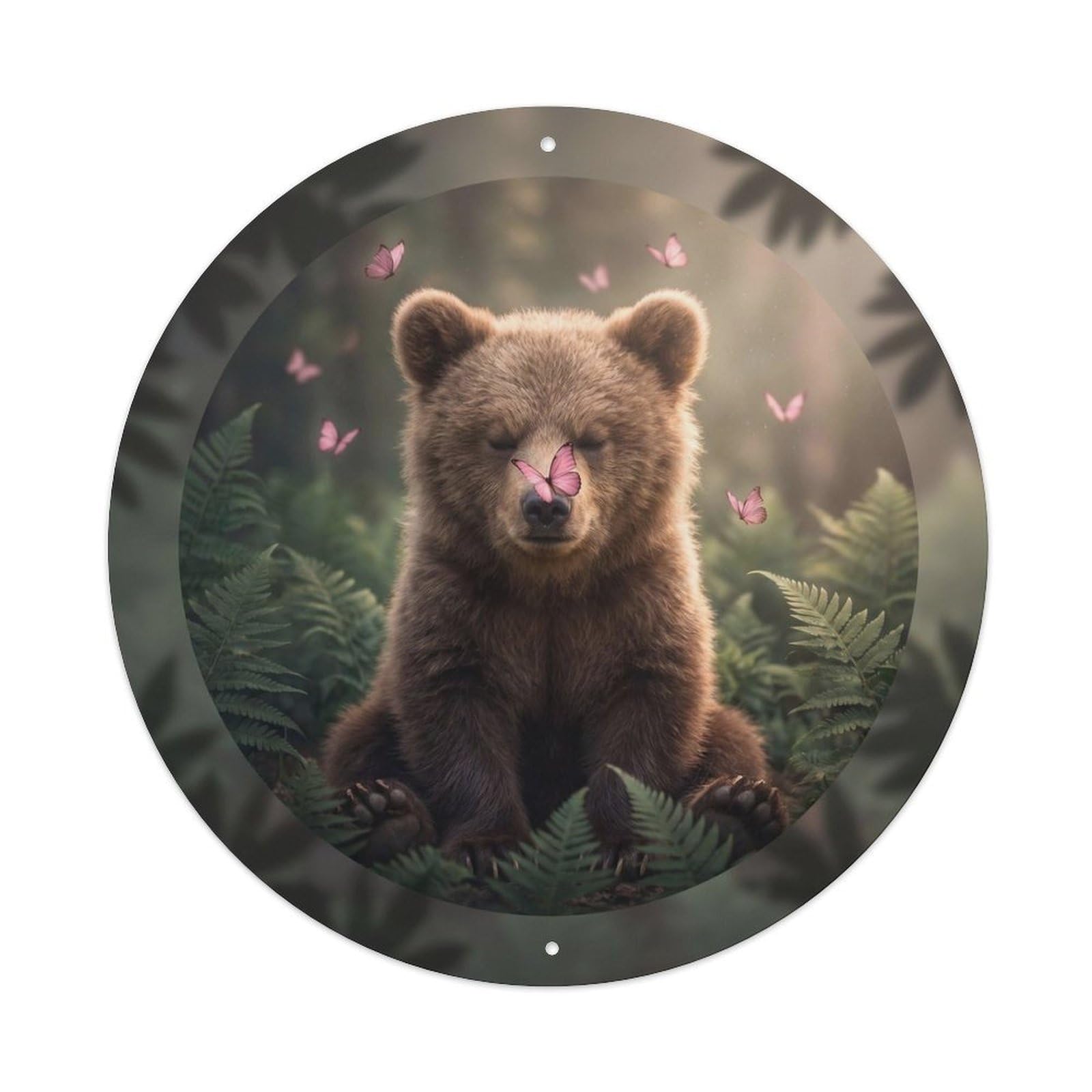 Brown Bear Cub Zen Wildlife Forest Calm Nature Portrait Metal Tin Sign Plaque Wall Decor for Cafe, Man Cave, Club Bar, Office, Home Garden Round Metal Poster 8x8Inch