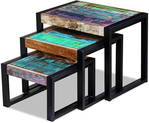 Miniatura 7 de WEMYUFURN Mesas anidables de tres piezas de madera recuperada maciza, mesas auxiliares, mesa de consola, mesa de entrada, tocador, mesa auxiliar