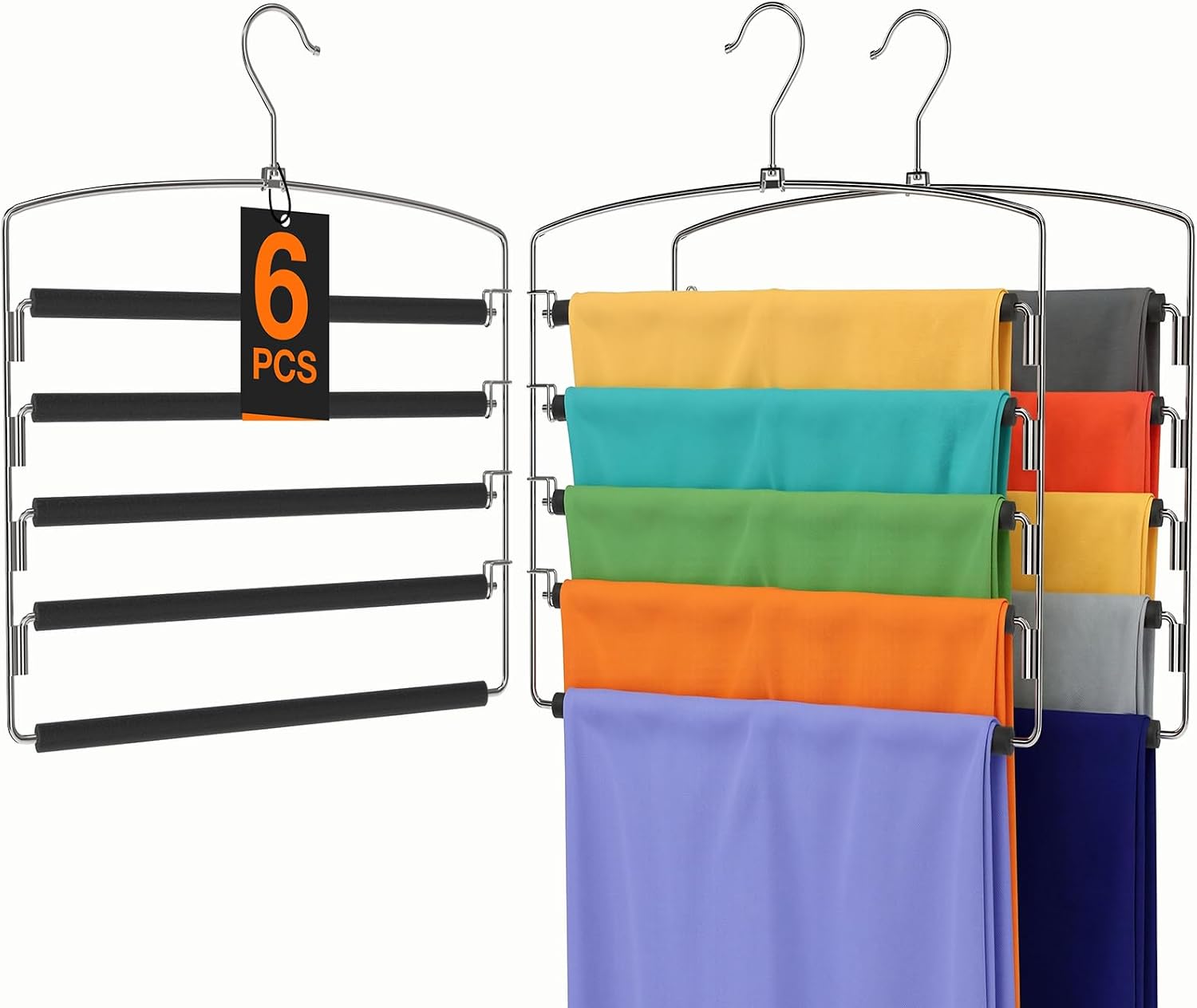 Korpai 3-Pack Pants Hangers Space-Saving Multi-Layer,150° Rotate Metal Swing Arm Non Slip Foam Padded,Closet Organizers and Storage 360 Swivel Top Hook for Jeans,Trouser,Slacks,Skirt,Scarfs,Towels ect