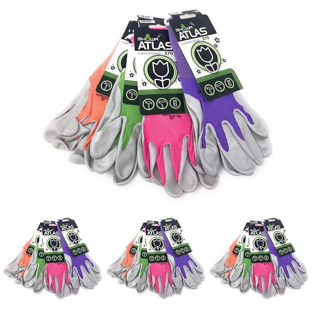 SHOWA Atlas 370 Nitrile Palm Coated General Purpose Work Glove with Nylon Liner, Purple, Medium (1 Pair) (Pack of 4)