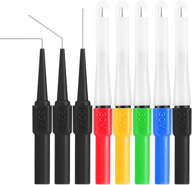 Xiatiaosann Back Probe Wire Piercing Probe Power Probe Pins kit for Multimeter Test Leads, 8PCS 0.7mm Insulation Wire Piercing Probes & Back Probe, with 4mm Banana Jack for Car Repairing Diagnostic