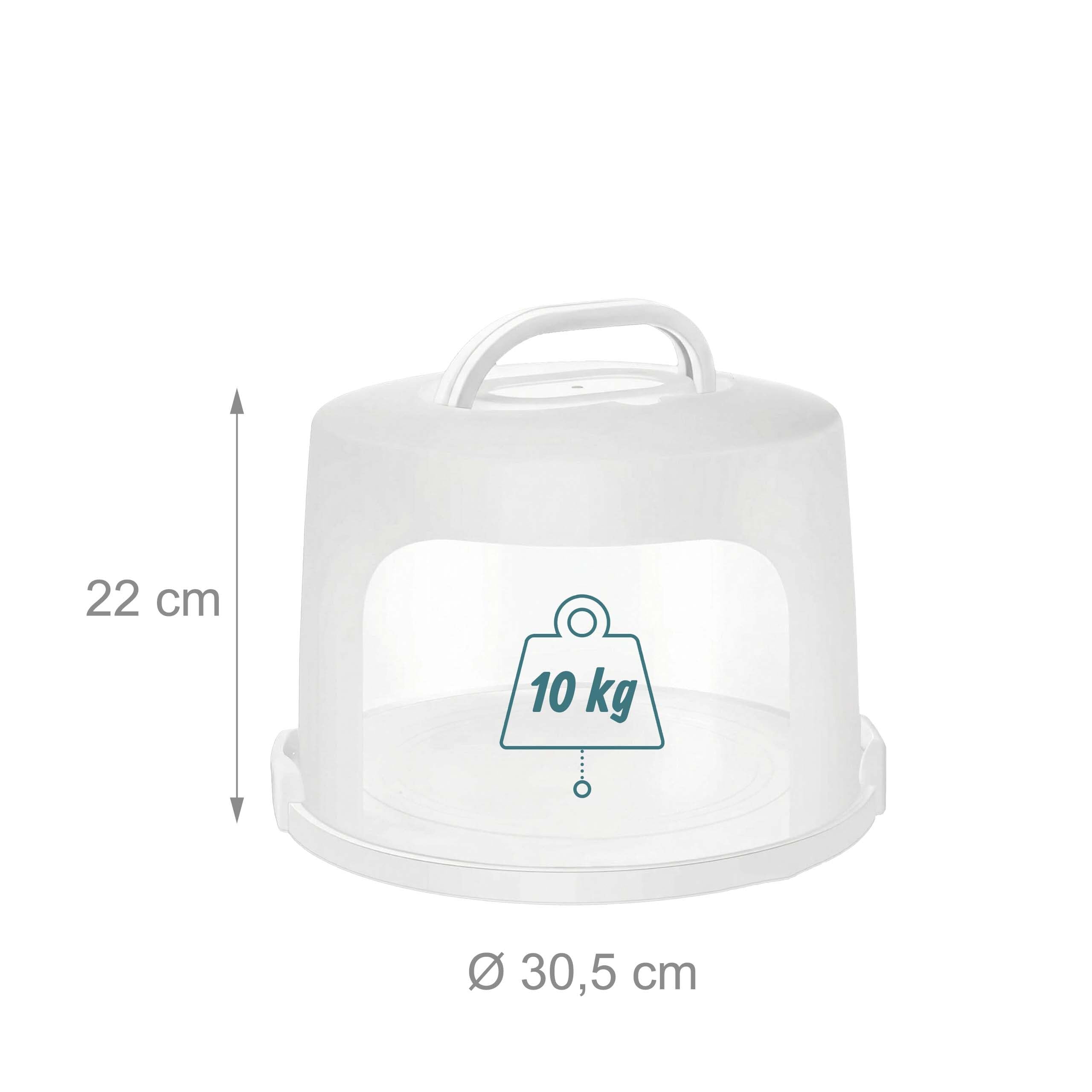 Relaxdays Boîte à gâteaux, extra haute, supporte 10 kg, hermétique, cloche avec poignée, H x P 22 x 30,5 cm, blanche