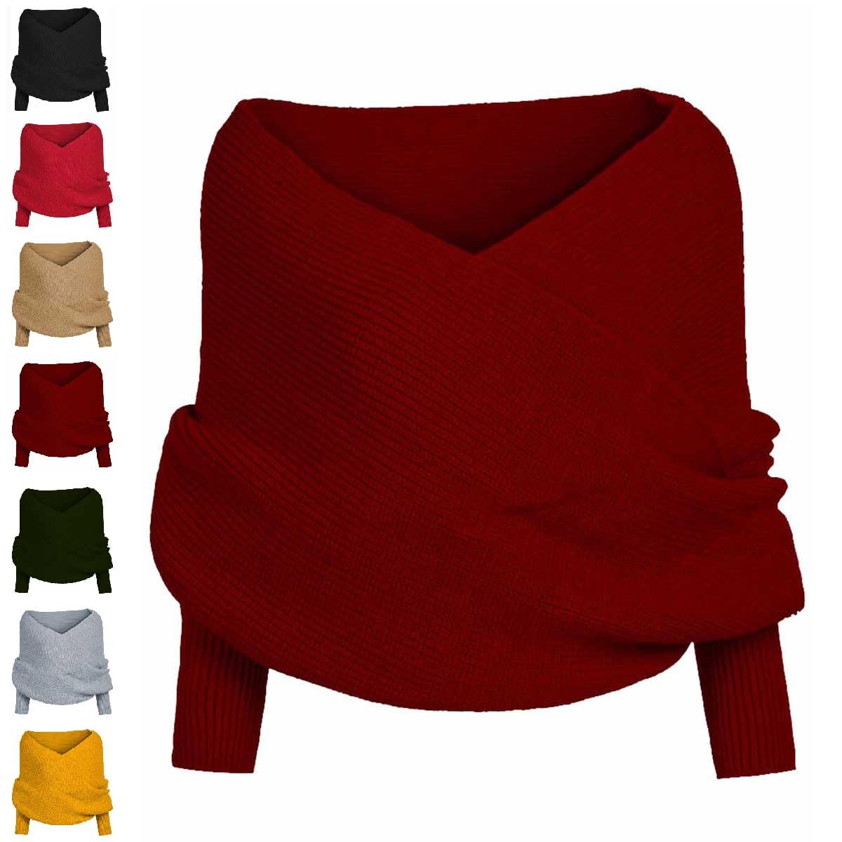 TSYIDUI Knitted Cable Wrap,Scarf With Sleeves For Women,Shrugs For Women,Crochet Cocoon Shrug,Sweater Scarf With Sleeves (burgundy)