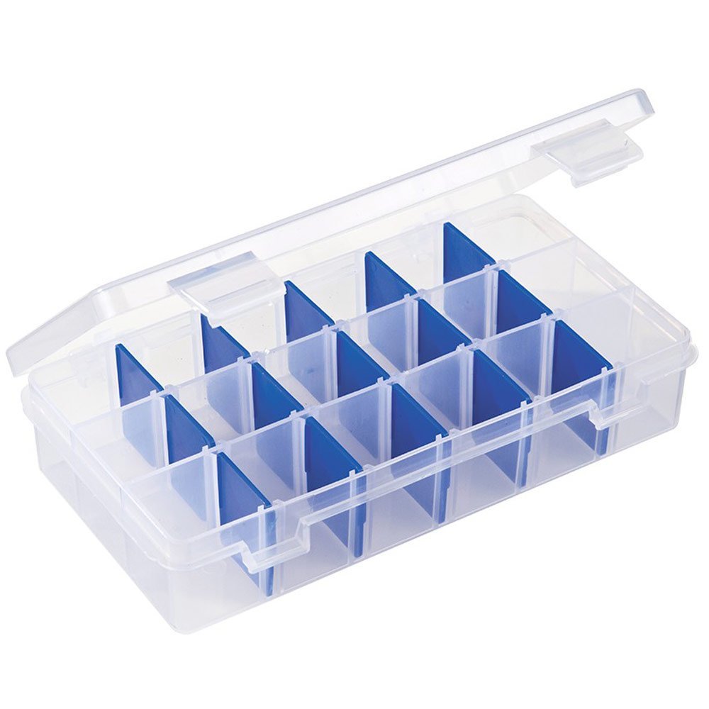 Outdoors 2003 Tuff Tainer, Fishing Tray, Includes [15] Zerust Dividers, 18 Compartments, Blue, Transparent white - 7" x 4.12" x 1.5"
