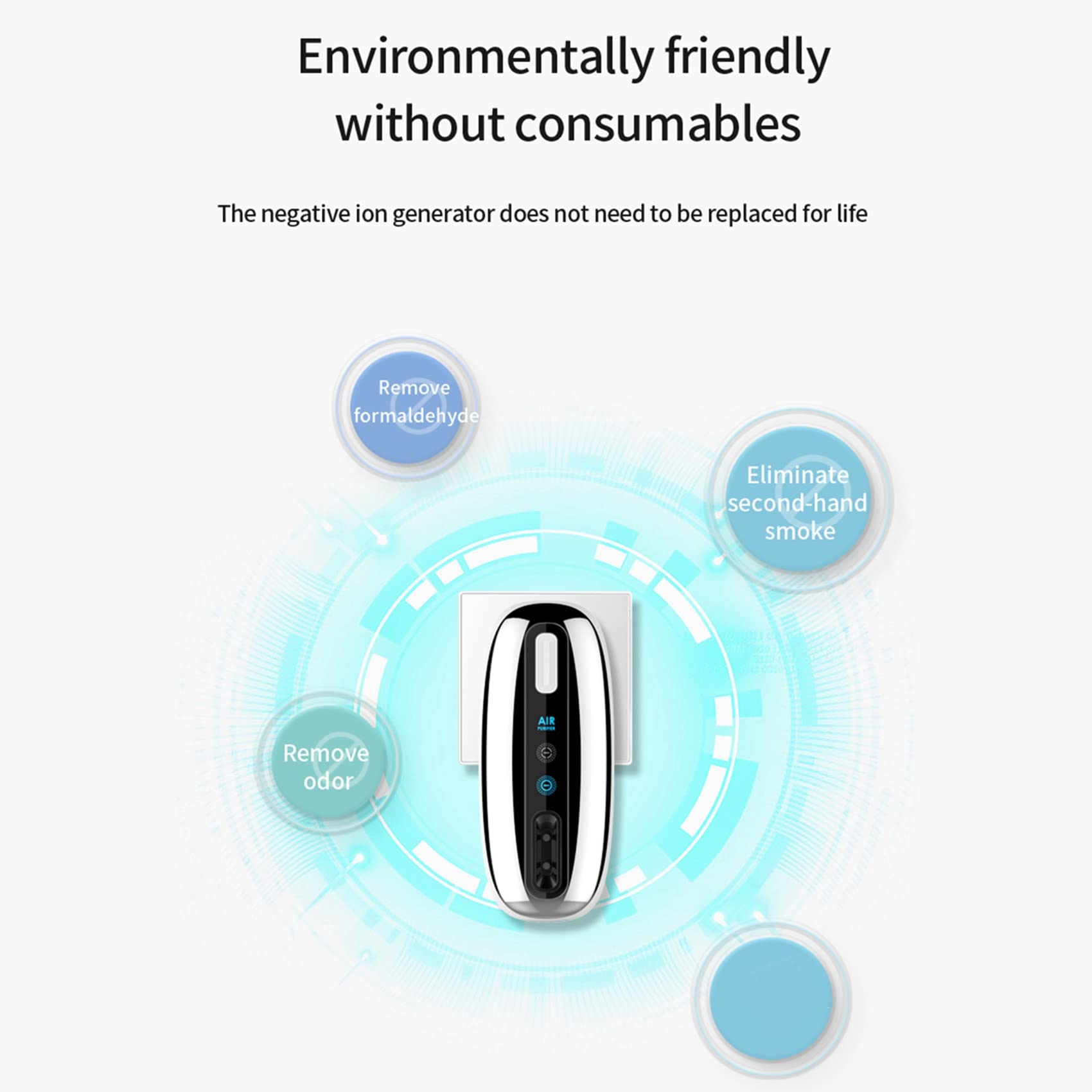 3X 200 Millions de Purificateur d'air à Ions Négatifs Portable 360 Degrés Tout Autour Chambre Salle de Bain Déodorant Prise Européenne