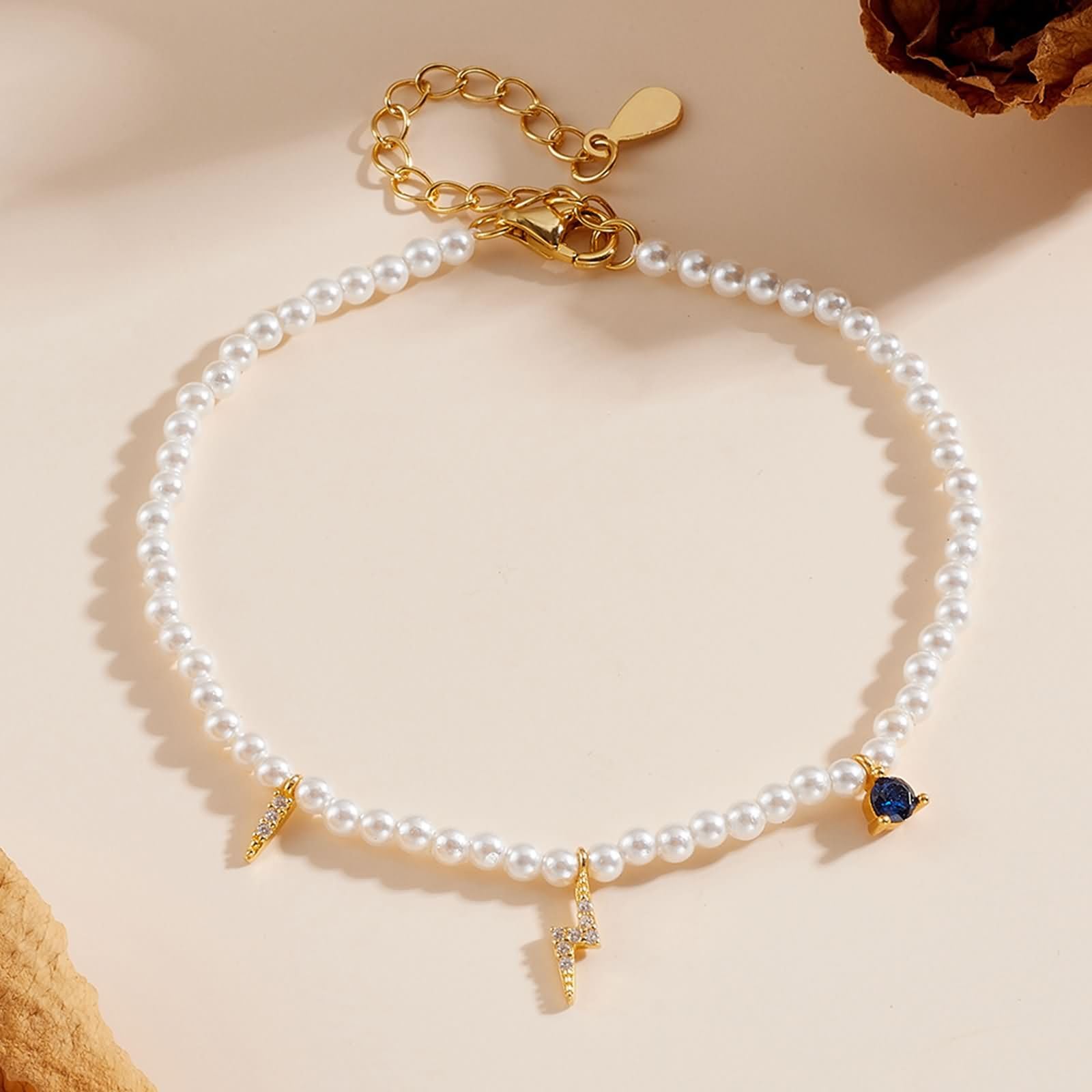 Pulseras de Mujer Oro 9 K / 14 K / 18 K, Perlas con Diamante y Zafiro, Cadena Extensible 16 CM + 5 CM, Pulseras Mujer de Oro