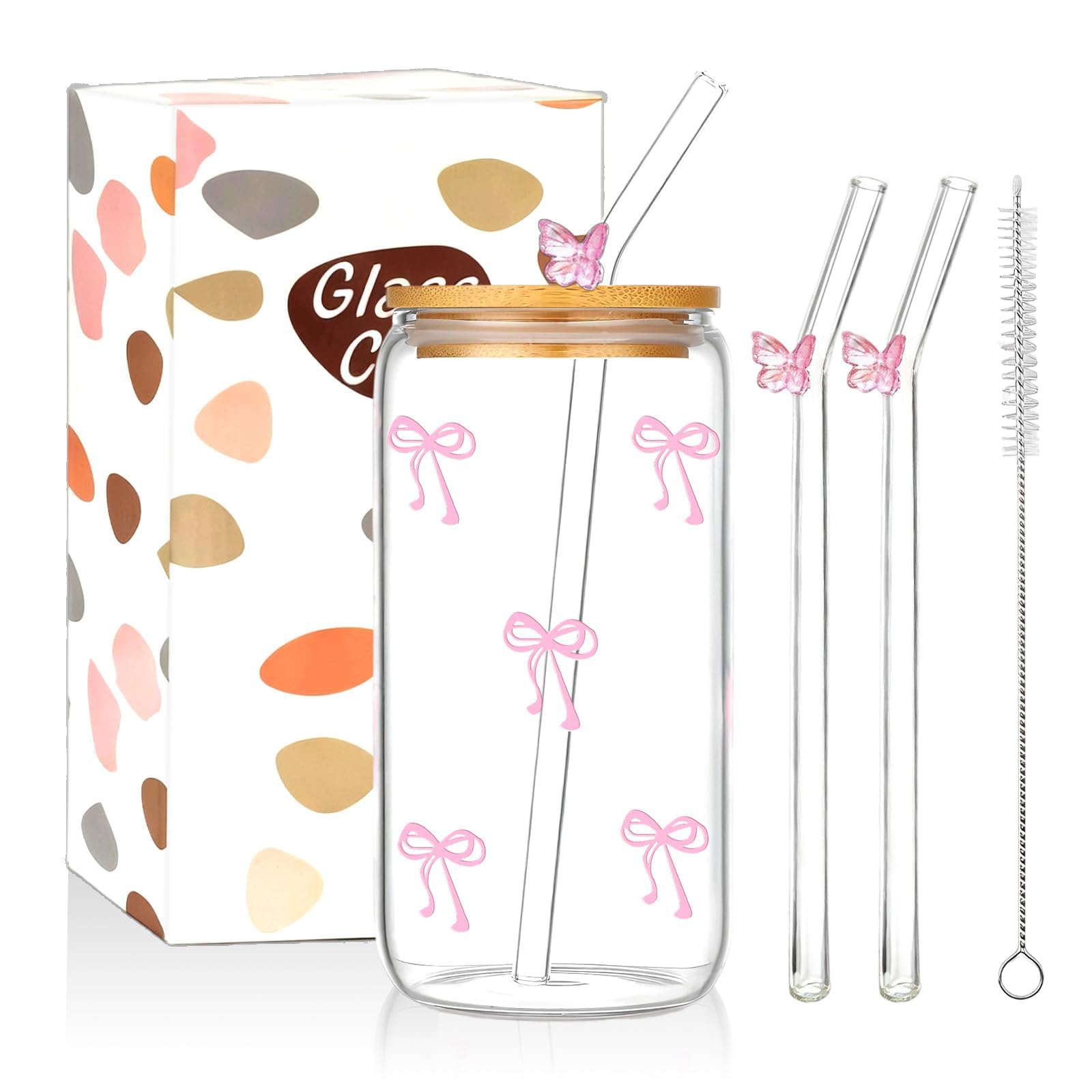 COEWUR Iced Coffee Cup 16 Oz Pink Glasses Tumbler with Straw and Lid — image 1