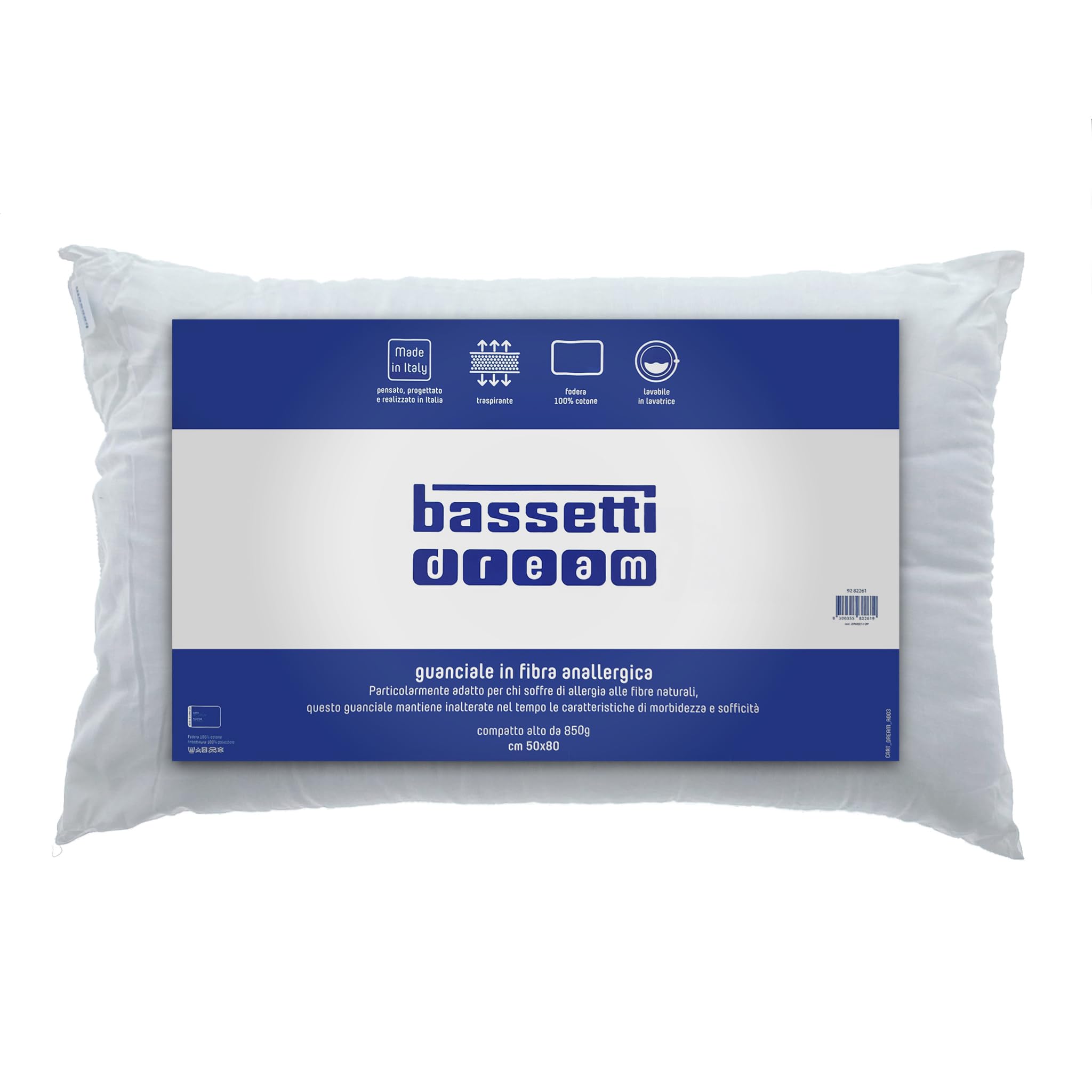 Bassetti Dream Guanciale in poliestere bianco Compatto Alto da 850 gr cm 50x80 confezione da 1 pezzo