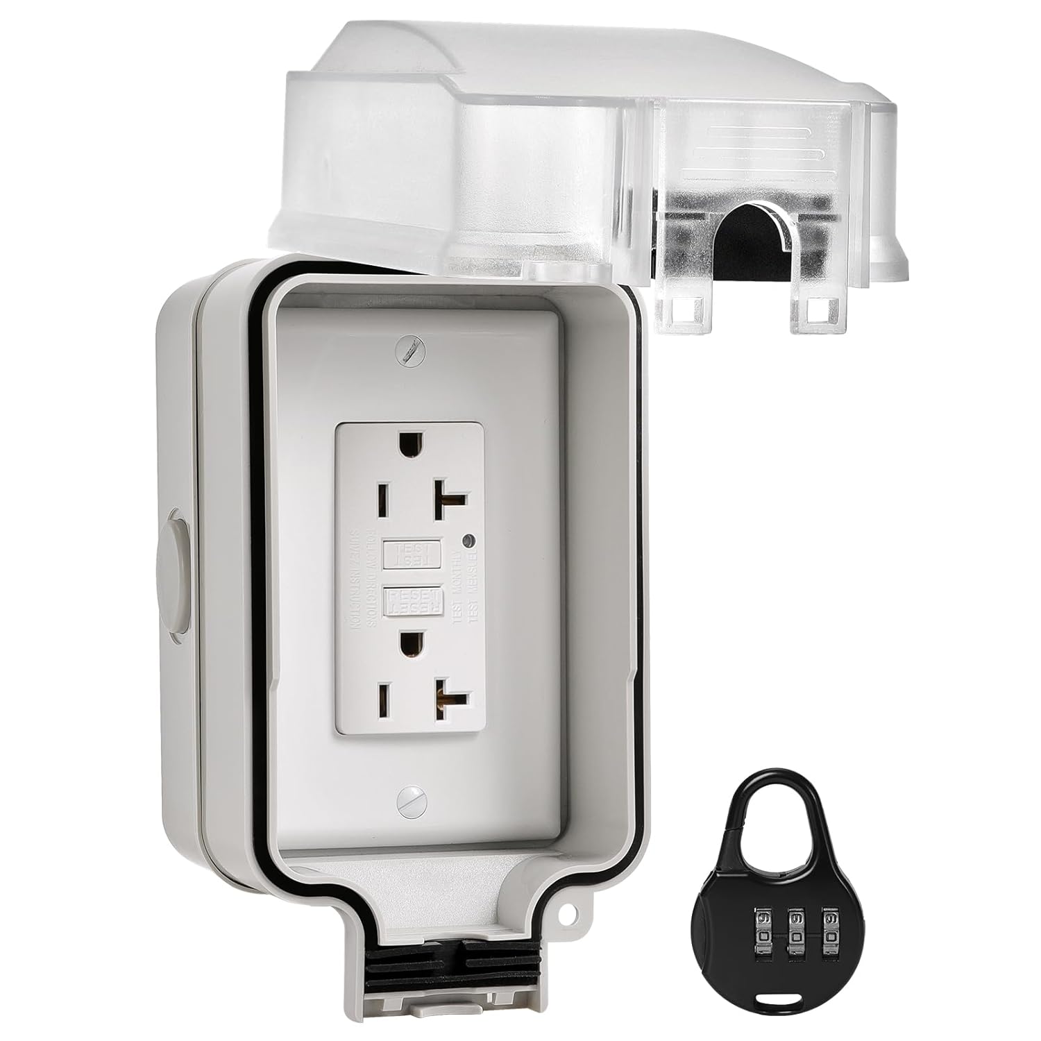 Vagueior Waterproof Outdoor Electrical Outlet Box, Nonmetallic Heavy Duty Box IP66 Waterproof and 20A WRTR GFCI Receptacles Kit, Suitable for Courtyard and Garden, ETL Listed, Grey
