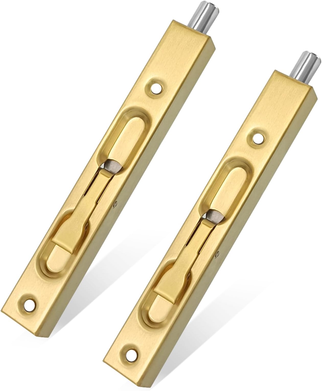 6" French Door Lock Flush Bolt, 2 Pack, Double Door Flip Lever Bolt Lock (Brass, 6 in. - 2pack)