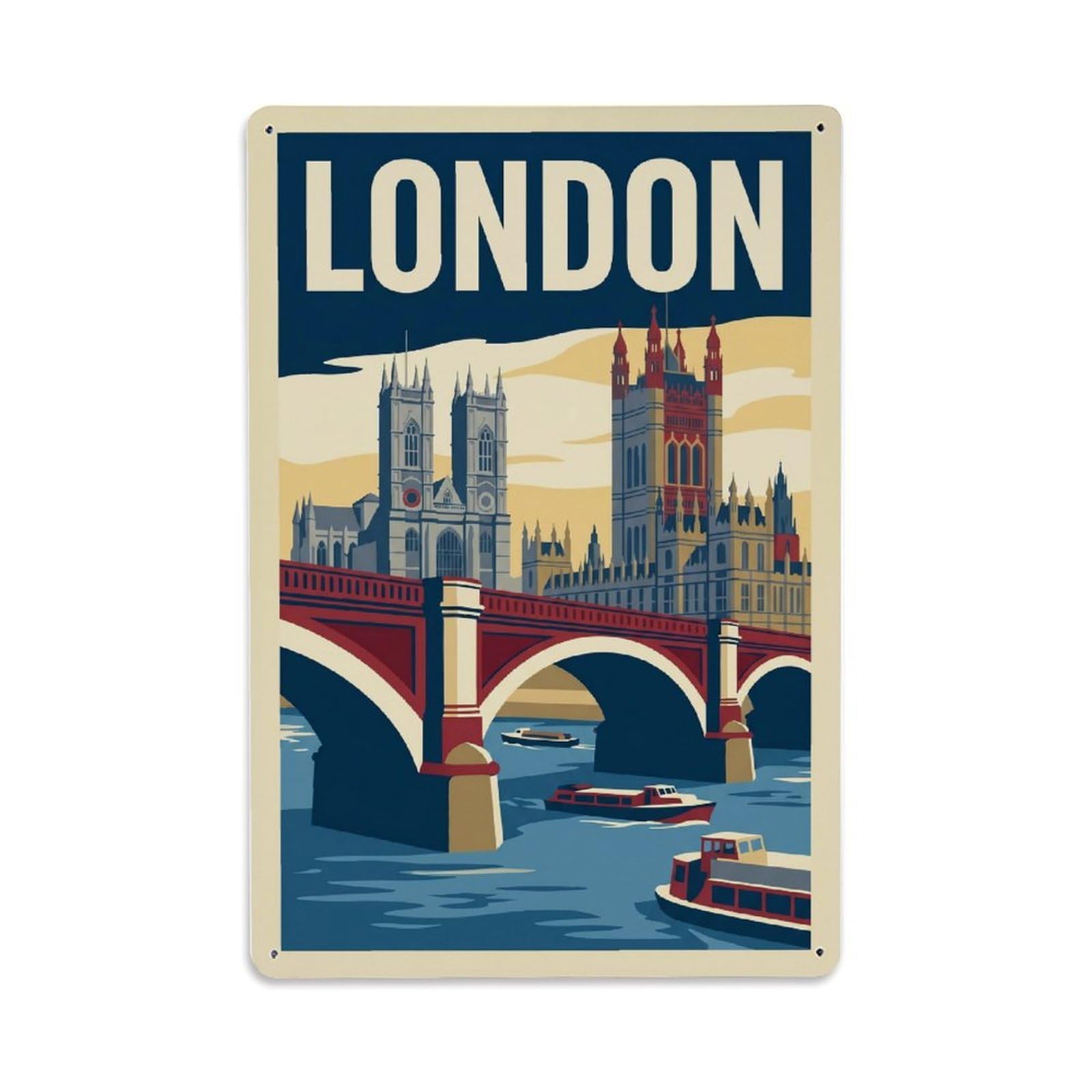 Vintage Travel London Lambeth Bridge Westminster Views Clean England Metal Tin Sign Plaque Wall Decor for Cafe, Club Bar, Office, Home Garden Metal Poster 8x12Inch