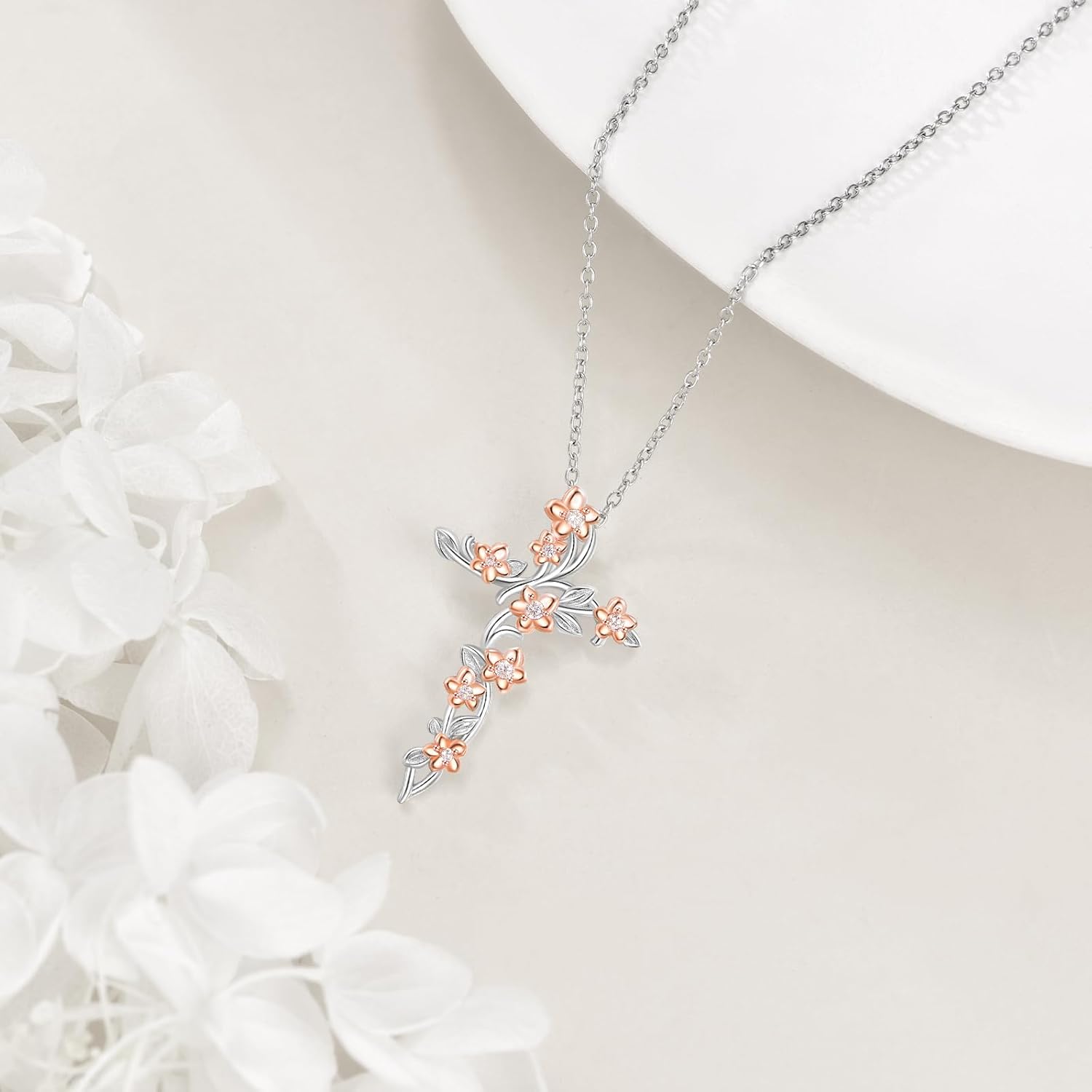 POPLYKE 925 Sterling Silver Cross Necklace for Women Flower Cross Pendant Neckalce Religious Jewelry Gift for Women - Image 3